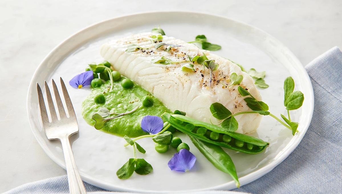 Article Cards Featured Image how to cook halibut hero halibut spring peas