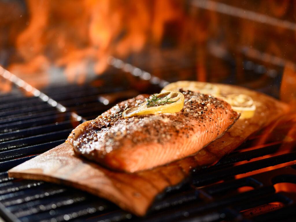 Seafood longevity   salmon on a plank